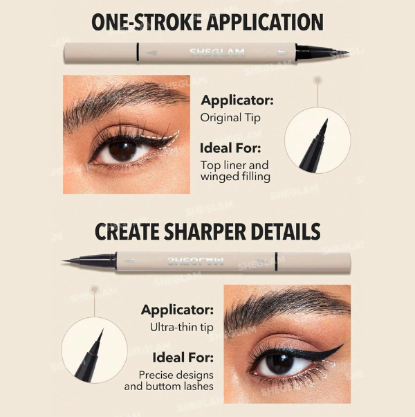 Sheglam Dual-Tip Eyeliner Pen – Black (Line & Detail) - Image 4